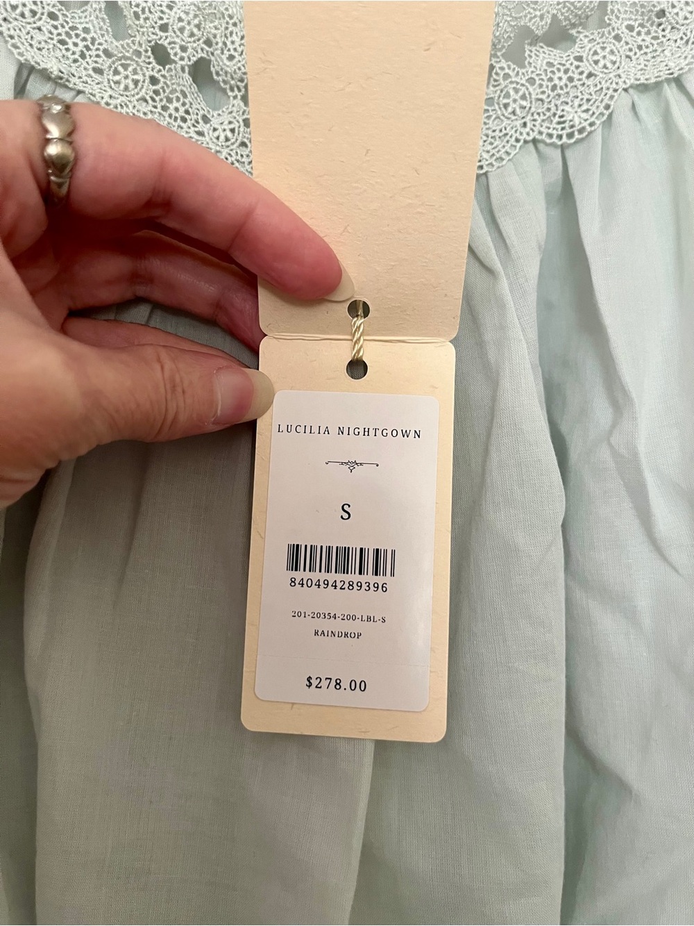 NWT Doen Lucilla Nightgown Dress in Rain Cloud Light Crochet Trim Size Small - Picture 7 of 8